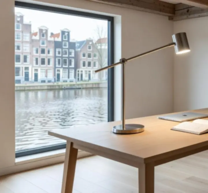 Moderne werkplek met goed uitgelichte bureaulamp en comfortabel leeslicht