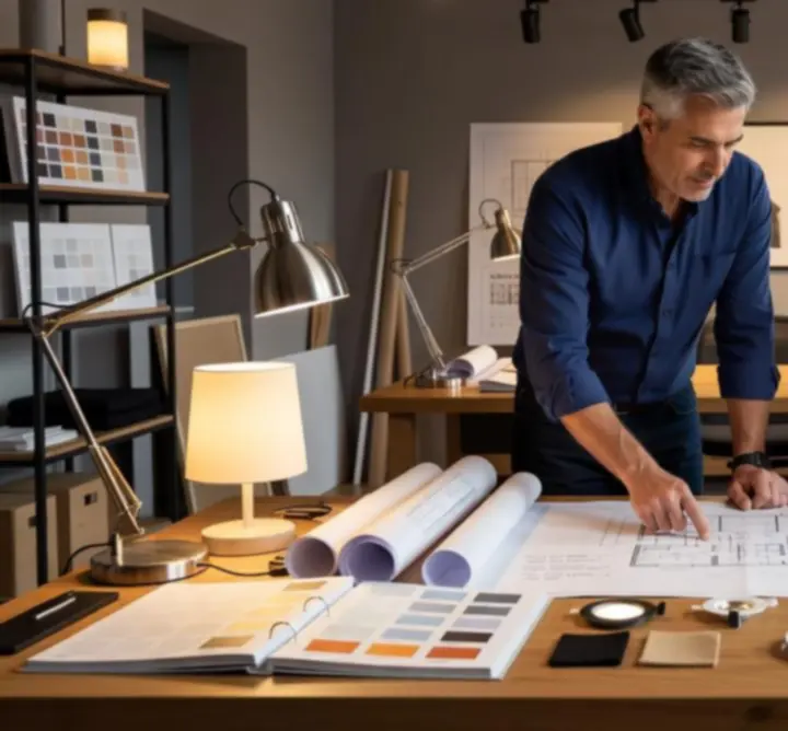 Lichtplanning advies op bureau met schema's en aanbevelingen